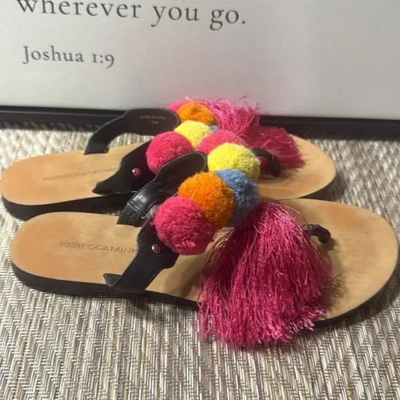 Colorful Pom Pom Sandals Rebecca Minkoff Women’s SZ 6.5 Box1 - Picture 3 of 6